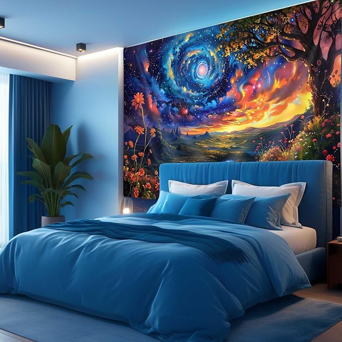 MCKTOM Galaxy Space Tapestry Trippy Mountain Starry Sky Misty Forest Fantasy Landscape Tapestry Wall Hanging for Bedroom Aesthetic Living Room Home Decor 60X40 Inches