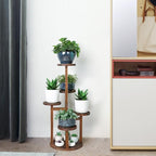 5 Tier Plant Stand Indoor, Tall Wood Corner Plant Shelf for Multiple Plants, Multi-tiered Flower Pot Holder Display Rack for Living Room, Balcony, Patio (Carbonized Brown)