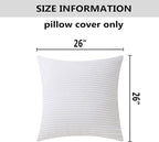 Home Brilliant Spring Pillow Covers 26 x 26 Set of 2 Super Soft Striped Corduroy Velvet Decorative Euro Throw Pillow Sham Cushion Cover for Baby, 26x26 inch, Creamy White