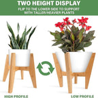 LEIMO KPARTS Adjustable Bamboo Plant Stand (8-12 inches), Mid Century Modern Indoor Plant Holder