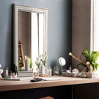 Rectangle Mirror Wooden Bathroom Mirrors - 35x23'' Boho Rectangular Mirrors for Wall Rustic Farmhouse Decorative Mirrors for Bedroom, Living Room, Entryway - Vertical or Horizontal Hanging