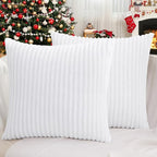 Simmore Decorative Spring Euro Sham Throw Pillow Covers 24x24 Set of 2, Soft Natural Plush Flannel Double-Sided Fluffy Couch Pillow Covers for Sofa Living Room, White