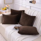 Simmore Decorative Spring Throw Pillow Covers 18x18 Set of 2, Soft Natural Plush Flannel Double-Sided Fluffy Couch Pillow Covers for Sofa Living Room, Brown