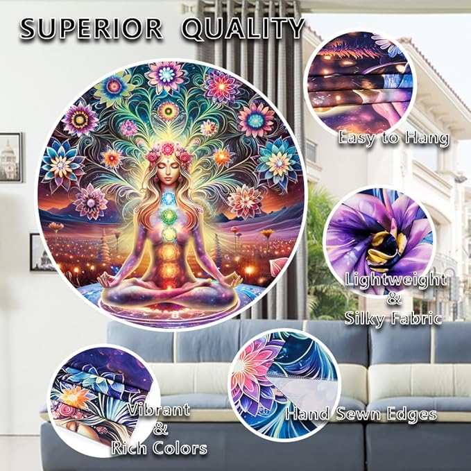 Dermijer Blacklight Seven Chakra Yoga Meditation Tapestry Flower Chakra Tapestries Galaxy Space Planet Tapestry UV Reactive Lotus Tapestries Wall Hanging for Home Decor 92.5L x 70.8W