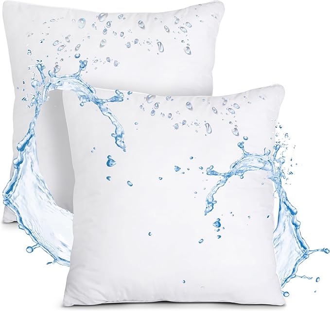Utopia Bedding Outdoor Pillow Inserts 16 x 16 Inches (Pack of 2, White), Water Resistant Garden Throw Pillows for Patio and Porch Furniture