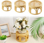 Rattan Plant Stands,Small Boho Rattan Wicker Round Riser Plant Stand,Indoor Flower Pot Stand,Decorative Flower Shelf Bonsai Rack Garden Plant Pot Riser Holder