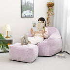 HollyHOME 15"(H) Bean Bag Ottoman Pouf, 6.6LB Memory Foam Filled Footstool for Sofa, Accent Stuffed Footrest Stool with Washable Cover, Single Footrest Stool for Living Room, Bedroom, Purple&Grey