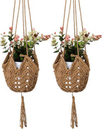 Macrame Plant Hangers Jute Crochet Plant Hanger Indoor with 2 Hooks Hanging Planter Basket Flower Pots Holder for Boho Home Décor 2Pcs