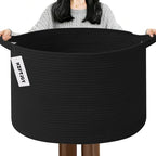 65L Large Blanket Basket,19.7" L x 19.7" W x 13" H Rope Woven Baskets with Handles, Toys Storage Bins,Laundry Basket Perfect for Living Room, Nursery,Bedroom,Home Organization,Black