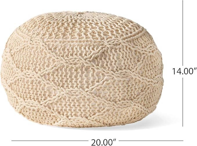 Knitted Round Pouf 20x20 - Cozy Cotton Floor Cushion, Modern Home Decor, Nursery Seating, Footrest, Soft Knit Design