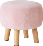 YMYNY Round Pouf Ottoman Small Foot Stool Faux Fur Foot Rest for Couch Modern Boho Footstools with Wood Legs for for Living Room Bedroom Office 12.6" D×12.6" W×12.6" H Pink UHBD035P