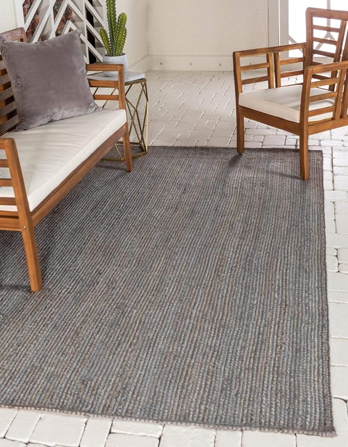 Unique Loom Braided Jute Collection Area Rug - Dhaka (9' x 12' 2" Rectangle, Gray)
