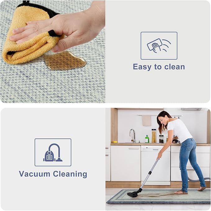 KIMODE Kitchen Mats for Floor Anti Fatigue, Blue Farmhouse Rugs for Kitchen Floor 24"x71", Padded Kitchen Floor Mats, Cushioned Memory Foam Standing Desk Mat for Laundry Office Sink