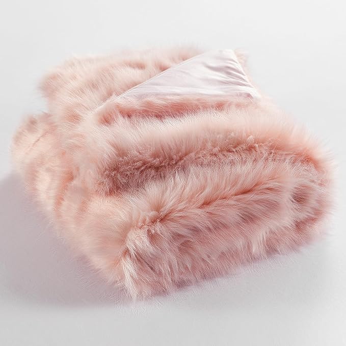 HORIMOTE HOME Pink Faux Fur Throw Blanket, Long Pile Light Pink Fur Blanket, Super Warm, Soft, Cozy, Fuzzy, Fluffy Throws for Couch Bed Sofa, Aesthetic Home Room Decor Throw, 50" x 60"