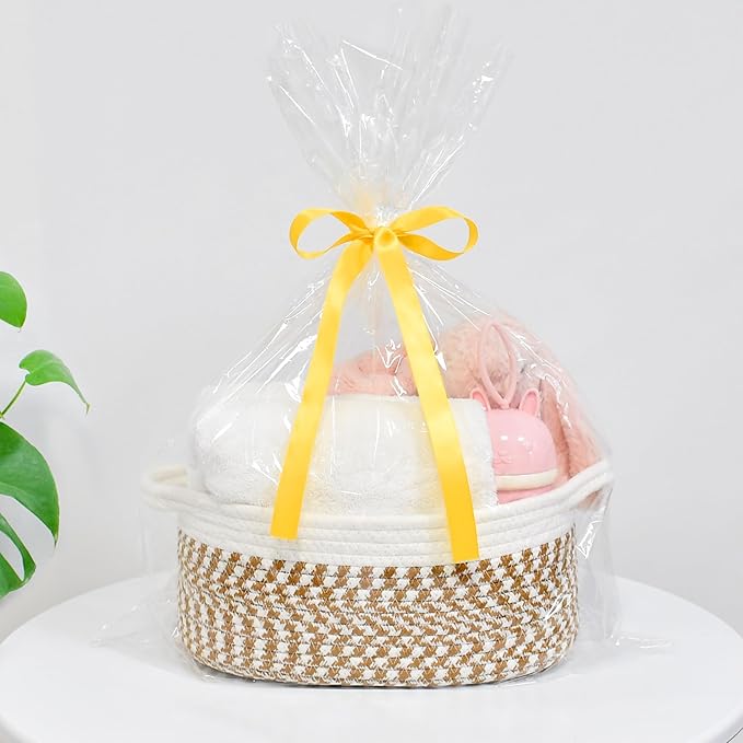 ABenkle Small Basket, 12"x 8" x 5" Cute Small Woven Basket, Rope Room Shelf Storage Basket, Cat Dog Toys Basket Chest Box, Decorative Empty Gift Basket with Handles