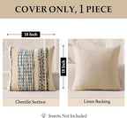 ANRODUO Pack of 1 Boho Decorative Throw Pillow Covers 18x18 Farmhouse Cushion Case Striped Chenille Pillow Cases Square Pillow Covers Accent Neutral Pillowcase for Sofa Couch Bed, Gray Blue Stripe