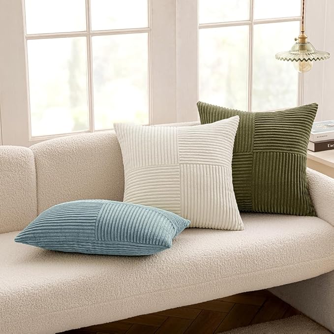 MIULEE Sky Blue Decorative Euro Sham Pillow Covers 24x24 Inch for Bed Couch Sofa Pack of 2 Boho Farmhouse Throw Pillows Soft Cross Corduroy Patchwork Textured Cushion Cases
