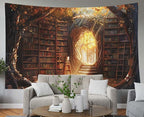 EMMTEEY Enchanting Library Aesthetic Tapestry 60X40 Inch - Fairytale Bookshelf Wall Decoration Fantasy Medieval Backdrop for Living Room Dorm