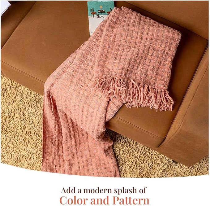 Folkulture Christmas Throw Blanket | (60 x 50) Boho Chunky Knit Blanket for Bed, Couch |Chenille White Thick, Ultra Soft, Plush, Lightweight, Throw Blanket for Sofa with Machine Wash | Cozy Blush