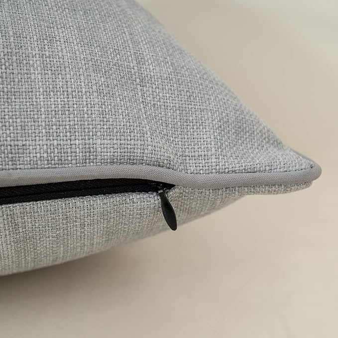 Yangest Patchwork Pillow Cover 12x20 Inch Luxury Cotton and Linen Cushion Cover Faux Leather Pillowcover for Couch Bedroom Living Room, Gray