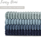 Fancy Homi Set of 4 Blue Decorative Throw Pillow Covers 18x18 Inch for Couch Bed Chair, Modern Farmhouse Boho Room Decor, Soft Fuzzy Corduroy Textured Striped Coastal Blue Cushion Case 45cm