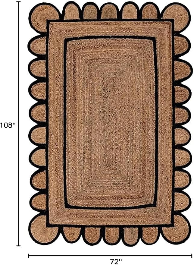 Generic Scallop Pattern Jute Bohemian Area Rug (Black, 6'x9')