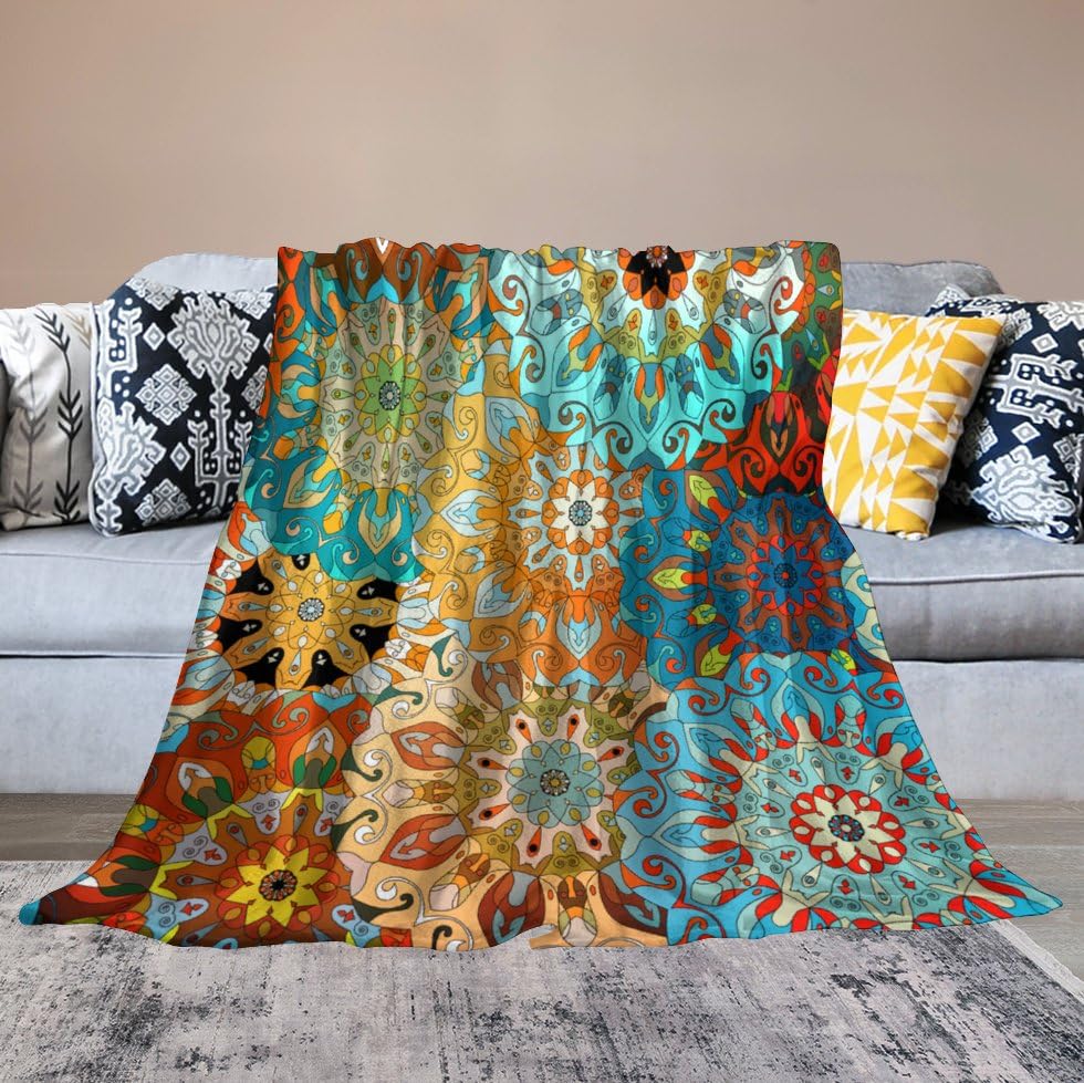 Mandala Flower Blanket,Rustic Colorful Bohemian Indian Hippie Abstract Mandala Flower Blossom Plant Print Blanket for Couch Sofa Bed Decorative Gifts 30x40 - color: Blanket-13, size: 30"x40"