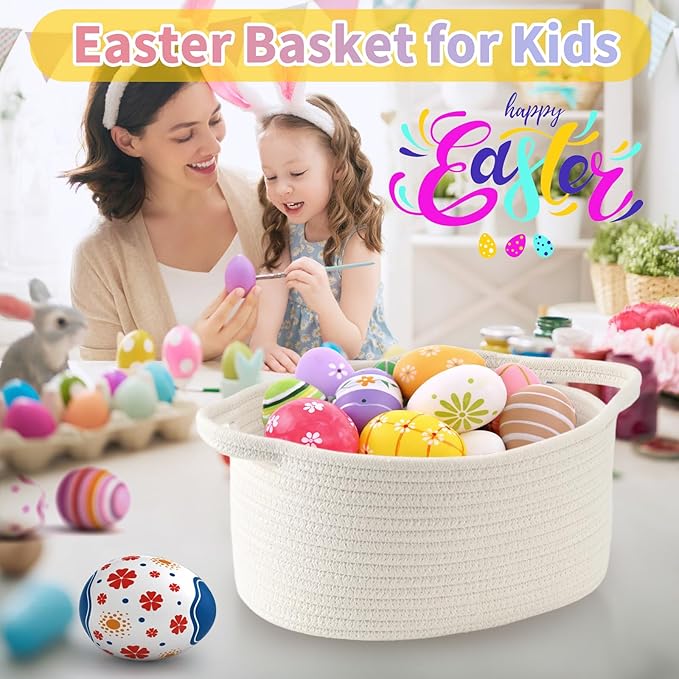 Cute Woven Storage Basket with Handle – Hunter Green Empty Gift Burr Basket for Valentines Day, Birthday, Holiday Gifts, Eco-Friendly, Decorative Organizer Bin for Nursery, Plants