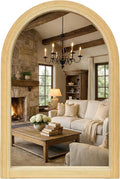 24" x 36" Arched Wall Mirror, Handwoven Natural Bamboo (Warm Tone) Strip Frame, 2-Inch Deep Textured Design, Boho Coastal Mirror for Entryway, Bedroom, Living Room, Vertical Hanging