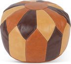 Bohemian Stuffed Moroccan Leather Pouf Ottoman with Storage, Handmade Round Multi-Use Footstool Ottoman for Living Room, Bedroom, Morrocan Leather Pouf Moroccan Pouffe, Bohemian Home Decor