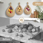 Halidali Hanging Fruit Baskets for Kitchen, 3 Pack Boho Cotton Rope Handwoven Vegetable Storage Wall Mounted Large Organizing Basket for Farmhouse Decor, Onion, Potato, Garlic and Plants (Linen)