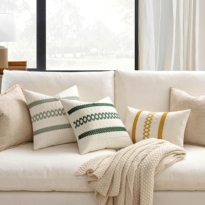 MIULEE Set of 2 Sage Green Boho Decorative Pillow Covers 22x22 Inch Farmhouse Rustic Couch Throw Pillows Modern Summer Cotton Cushion Covers Retro Cute Macrame Woven Spring Decor for Bed Sofa Chair