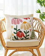 JASEN Embroidered Floral Boho Throw Pillow Cover 18x18 Inch - Decorative Cotton Pillow Case for Couch, Sofa, Bedroom, Living Room - Farmhouse Home Aesthetic Housewarming Gifts (Floral, 18" x 18")