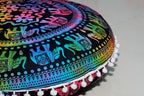 CRAFT KALA 22" Round Mandala Boho Pillow Cover Meditation Room Seating Poufs Cover for Living Room Yoga Room Home Bedroom Balcony Garden Party Decoration Cotton Floor Cushion Cover,Multi U.P Elephant