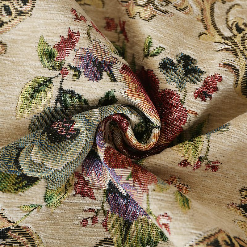 Set of 2 Vintage Floral Throw Pillow Covers 18x18 Inch, Beige Chenille Woven Pillow Cases with Victorian Floral Medallion Pattern, Decorative Cushion Covers for Sofa Couch Living Room Bedroom - color: Beige