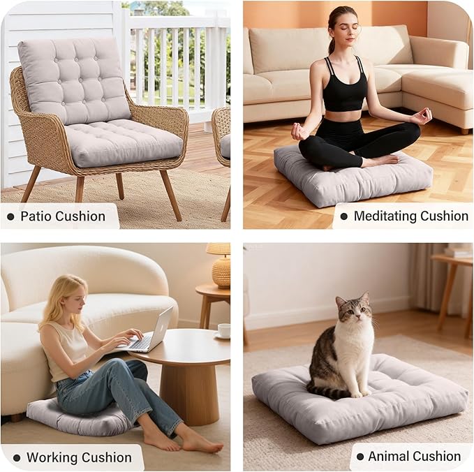Tiita Outdoor Cushions Square Floor Pillow Thicken Tufted Seat Pad Large Floor Cushion for Yoga Meditation Living Room