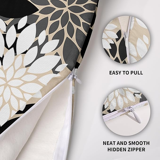 Black White Grey Gray Pillow Covers 24X24 Inch Set of 2, Modern Dahlia Floral Print Decorative Throw Pillow Covers Outdoor Farmhouse Cushion Case for Home Couch Sofa Bed Decoration