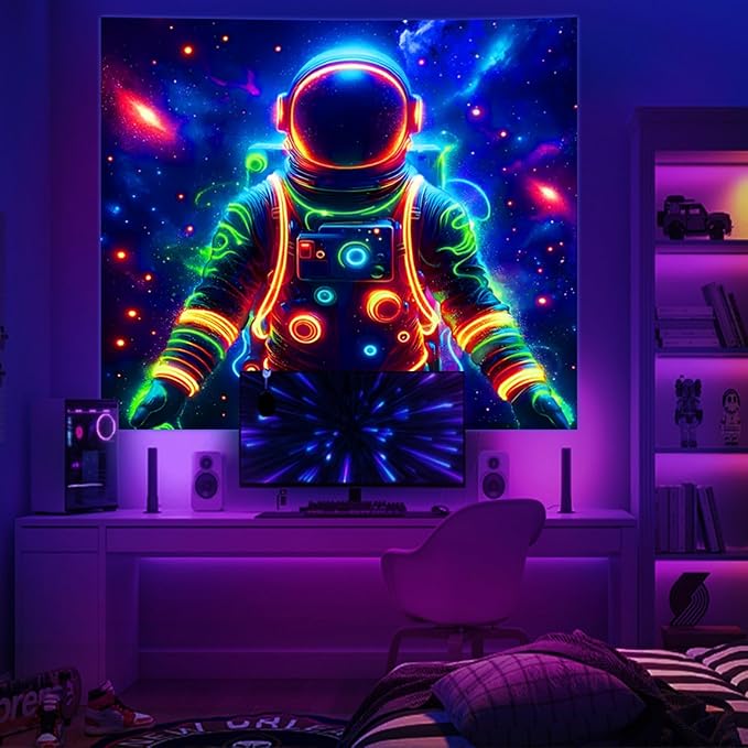 Apdidl Blacklight Posters Tapestry Space Astronaut Tapestries for Bedroom, Black Light Posters Cool Space Galaxy Wall Hanging, UV Reactive Art Aesthetic Decor Tapestry for Living Room Dorm (51"X60")