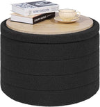 PINPLUS Round Storage Ottoman, Foldable Sherpa Ottoman Footstool Storage with Coffee Table for Living Room, Bedroom, Dorm (Dark Grey)