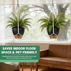 Self-Watering Hanging Planters for Indoor Plants Set 2-Piece Includes Plant Hanging Pot, Drainage-Hole Hanging Pot, and Hanging Basket Rack (10 Inches, Black)