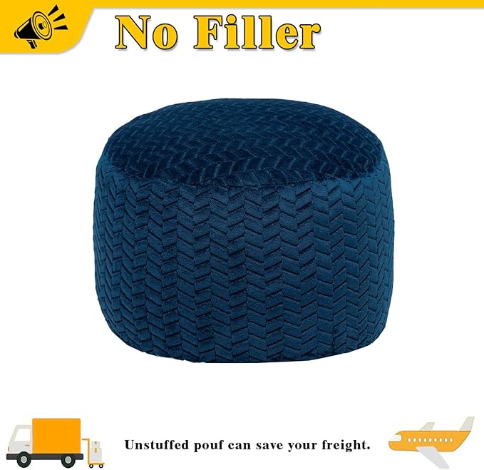 Asuprui Pouf Ottoman Unstuffed Ottoman Foot Rest Floor Pouf Round Pouf Seat Floor Bean Bag Chair Foldable Floor Chair Storage for Living Room Bedroom Navy Blue