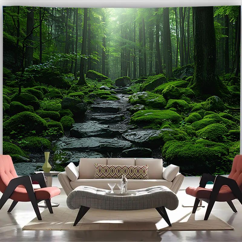 FENDROM Green Misty Forest Tapestry Nature Jungle Home Decor Landscape Wall Hanging for Living Room Bedroom Decoration Wall Art - color: Green Forest, size: 90"L x 71"W