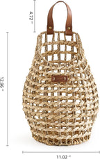 Woven Front Door Basket Water Hyacinth Wall Hanging Basket Decorative Boho Mounted Organizer for Dried Flower Plants Storage Basket for Garden, Home, and Farmhouse Décor (B_Corn Husk)