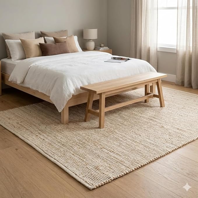 4x6 Cotton Jute Rug Hand Woven Natural Farmhouse Area Rugs for Living Room Bedroom Kitchen Hallway Entryway- Rustic Vintage Bohemian Decor - 4' x 6', (Cotton Jute)