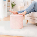 B FSOBEIIALEO Ottoman with Stroage, Boucle Round Storage Ottoman with Tray,Foot Rest Stool for Dorm Room, Living Room Pink, 12.99"x12.99"x13.78"