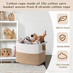 Goodpick Woven Storage Baskets for Organizing, Nursery Toy Baskets Storage Kids, Cotton Rope Basket with Handles, Rectangle Blanket Basket for Living Room, 18 x 14 x 12 Inches