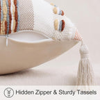 decorUhome Boho Decorative Throw Pillow Covers 18x18 Set of 2, Striped Chenille Tufted Pillow Covers with Tassels for Couch Bed Sofa, Cream White and Orange