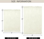 Chenille Throw Blanket for Couch 60"X 80" Twin, Soft Cozy Throws with Fringe Tassel for Bed Sofa Chair Cover, Lightweight Knitted Decorative Boho Blankets for Living Room, Ivory White