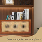Wooden Storage Basket with Rattan Cane Webbing, Brown, Handles, Book, Office, Desktop Basket