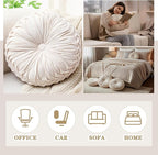 Round Throw Pillows Decorative Pleated Throw Pillows 15'' Diameter Accent Pumpkin Boho Chair Cushion for Couch Sofa Home Decoration(Beige,1 Pcs)